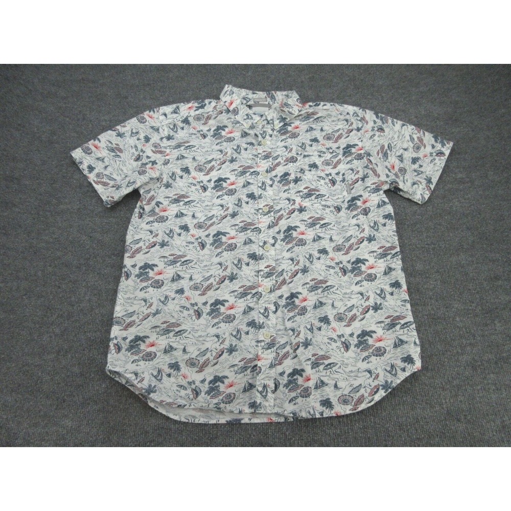 Columbia Mens Button Up Regular Fit White Nautical Sailboat Print Shirt Large